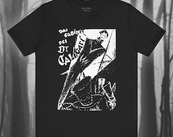 Dr. Caligaris kabinett, klassisk filmtröja, läskig t-shirt, tysk stumfilm, surrealistisk konst, unisex jerseytröja med kort ärm