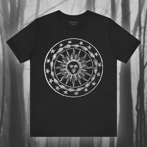 Ornate Sun, Vintage Art T-shirt, Medieval T Shirt, Occult Art Shirt, Astrology Tshirt, Lunar, Horoscope, Gothic Unisex Short Sleeve Tee