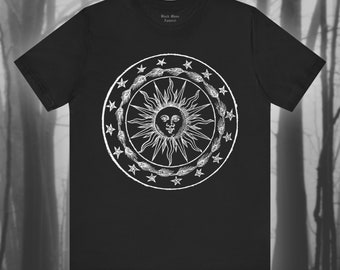 Ornate Sun, Vintage Art T-shirt, Medieval T Shirt, Occult Art Shirt, Astrology Tshirt, Lunar, Horoscope, Gothic Unisex Short Sleeve Tee