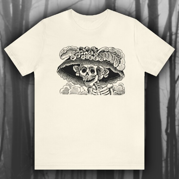 La Calavera Catrina, Jose Guadalupe Posada Shirt, Mexican Heritage T-shirt, Vintage Hispanic Folk Art Unisex Jersey Short Sleeve Tee