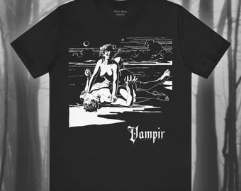 Vampir, Ernst Stohr Art, Vampire Shirt, Creepy T-shirt, Spooky Goth Tshirt, Female Vampyre, Dracula T shirt, Gothic Unisex Short Sleeve Tee