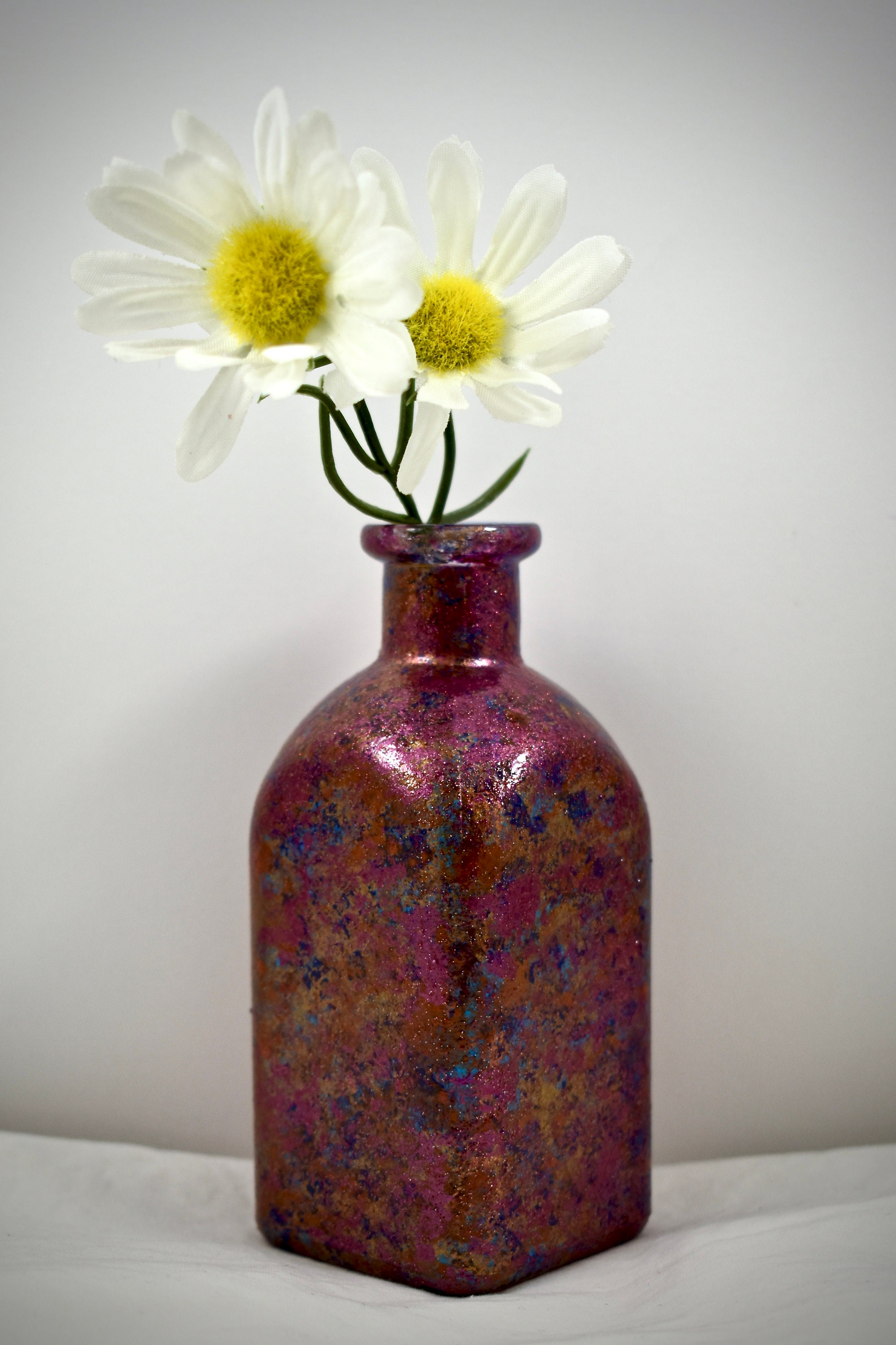 Square Glass Bud Vase Mulitcolored Glass Bud Vase Painted Etsy