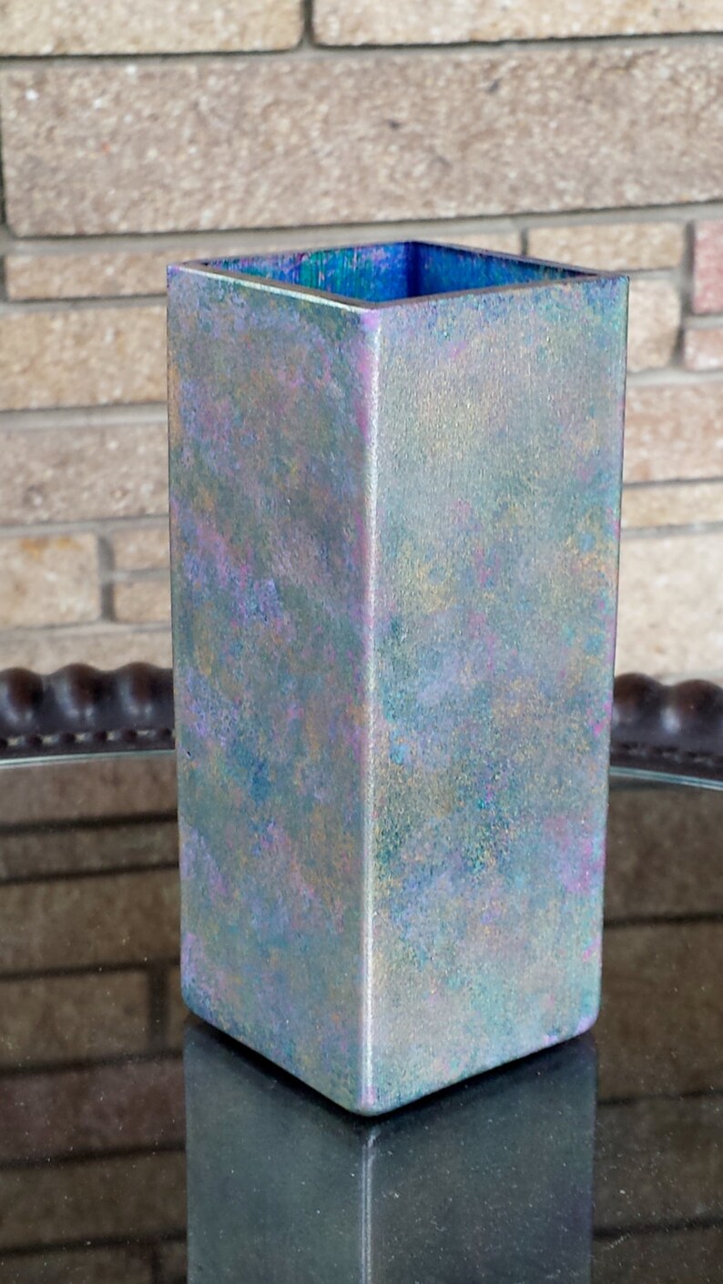Square Glass Bud Vase Sponge Painted Metallic Glass Bud Vase Etsy