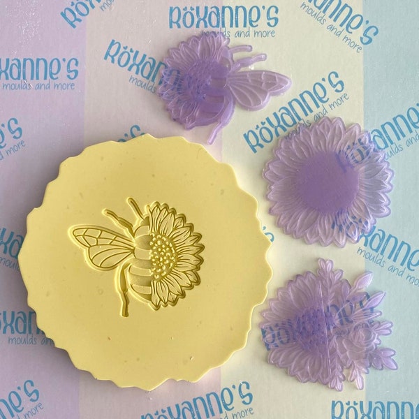 Sunflower, bee silicone mould inlay, insert. Set of 3.  Polymer clay stamp texture mat