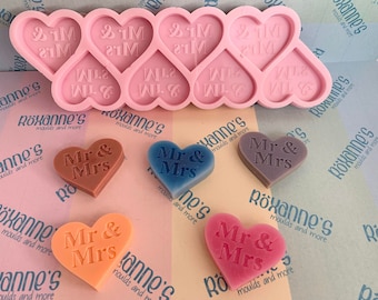 Mr & Mrs favour hearts individual wax melt silicone mould Food safe option available