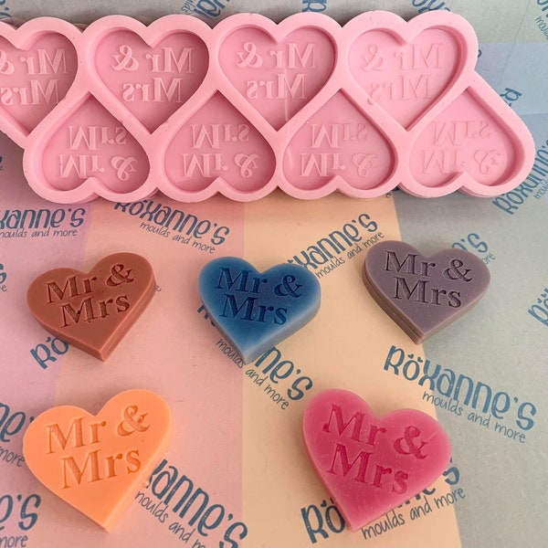Mr & Mrs favour hearts individual wax melt silicone mould Food safe option available