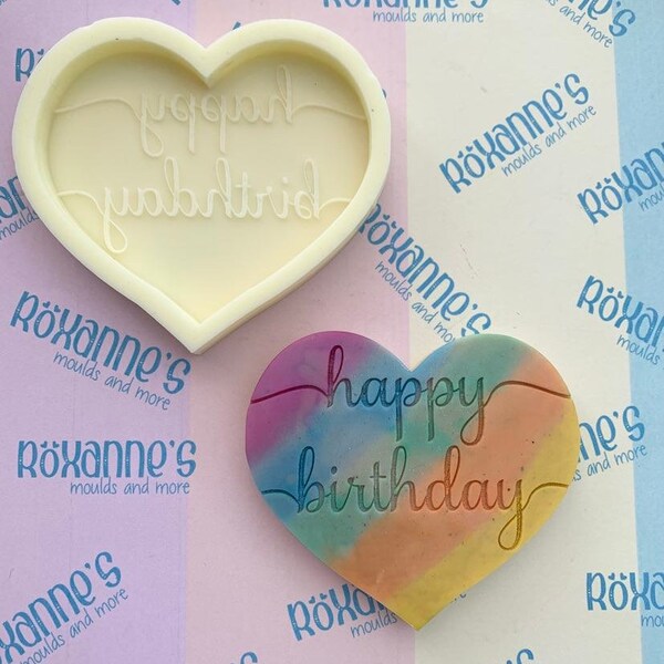 Moule en silicone pour barres de cire fondante coeur Happy Birthday - Option sans danger pour les aliments disponible