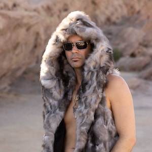 Fur hooded vest womens best sale