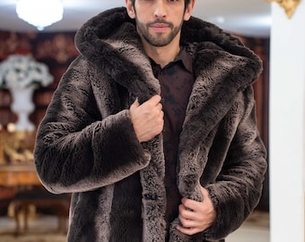 Oversized Shaggy Faux Fur Hooded Coat - Feather Brown Mink - Etsy