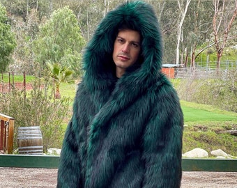 TWILIGHT WOLF Faux Fur Coat | Burning Man | Playa Jacket | Mens