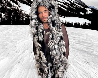 Men's Faux Fur Vest, Vegan Bown/ Tan fake fur or Gray/ Black or Black/ White Fur Vest, Festival Vest for Burning Man