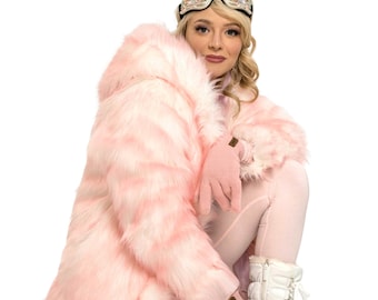 Women's Faux Fur Pink Green Short Coat Fake Fur Jacket for Burning Man, Festivals, winter coat