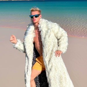 Ryan Gosling Ken White Faux Fur Coat, Halloween Cosplay Costume, Mens Long White Faux Fur, Fake Fur Jacket, Festival Coat, Burning Man Coat image 1