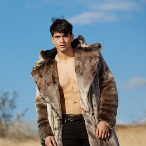 Men's Faux Fur Vandal Coat in Truffle Men's Faux Fur Vandal Coat in Truffle