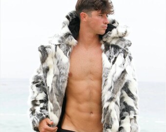 Burning Man Men's Fuax Fur Desert Vandal Coat in "Tibetan Wolf"