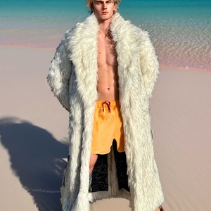 Ryan Gosling Ken White Faux Fur Coat, Halloween Cosplay Costume, Mens Long White Faux Fur, Fake Fur Jacket, Festival Coat, Burning Man Coat image 3