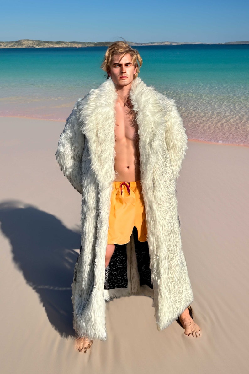 Ryan Gosling Ken White Faux Fur Coat, Halloween Cosplay Costume, Mens Long White Faux Fur, Fake Fur Jacket, Festival Coat, Burning Man Coat image 3