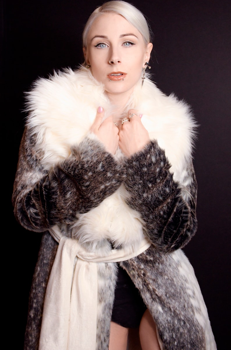 Women's Faux Fur Winter Ivory Shawl Collar Belted Coat in - Etsy