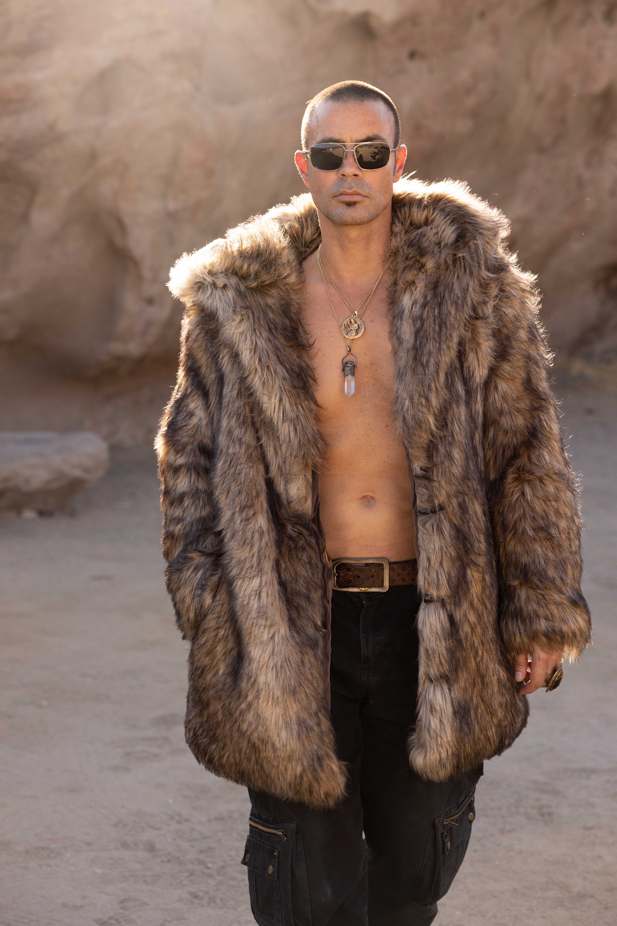 mloin nuit shaggy coat / ダークグレー Fartey Plus Size Mens Faux Fur Coat Dressy Casual Lapel Overcoat