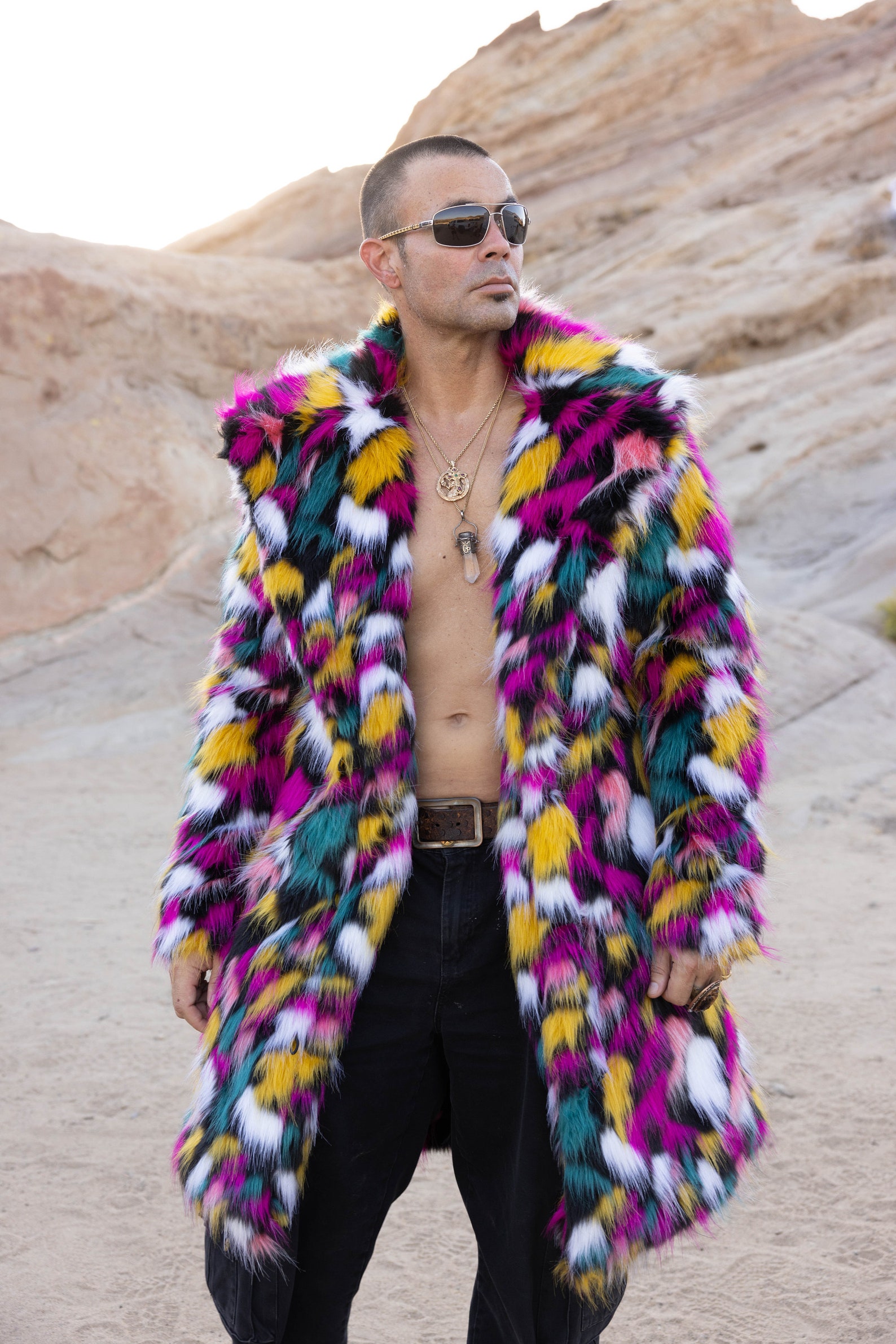 Multi Colour Faux Fur Coat