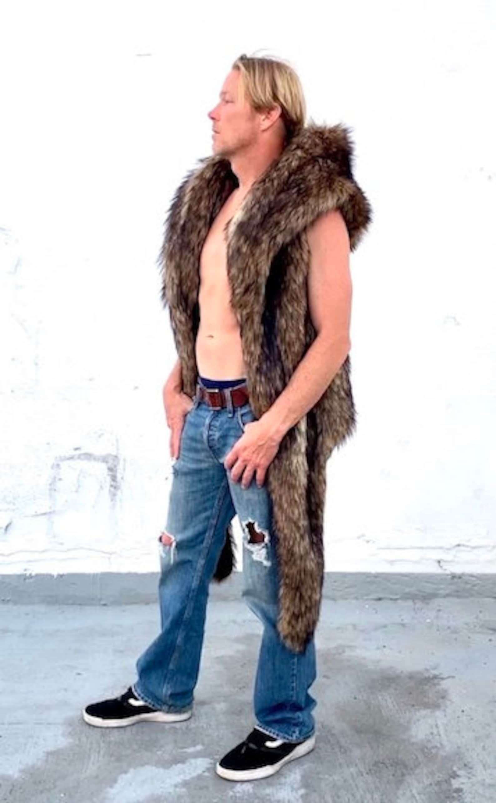 Hooded Fake Fur Vest Beige
