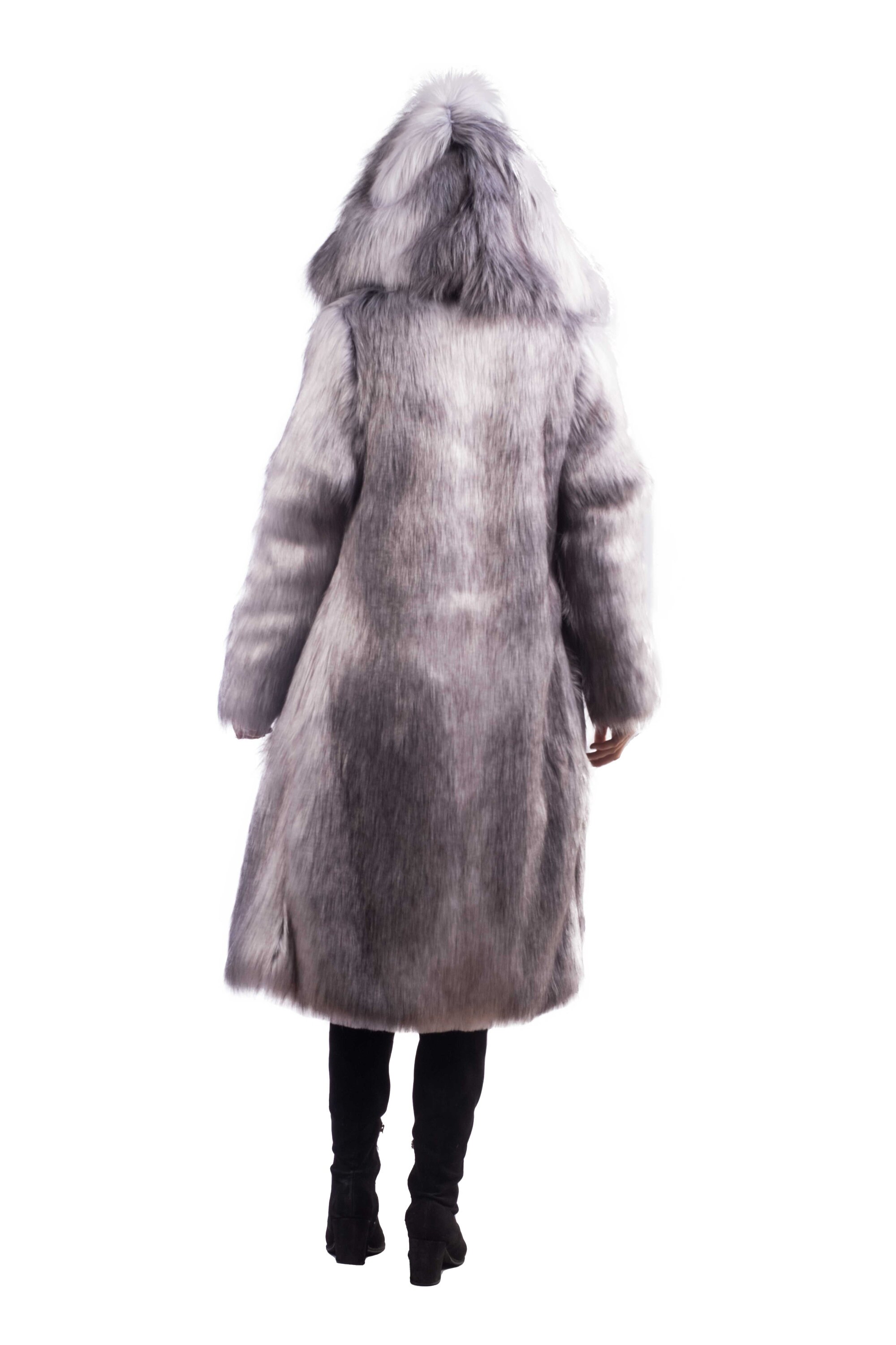 Grey fur deals long coat