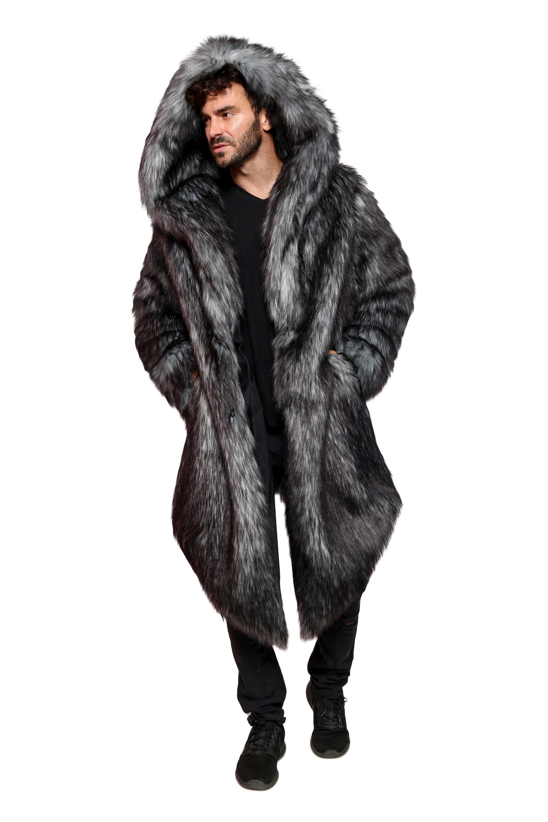 Ameri　HOOD REVERSIBLE FAKE FUR COAT Supreme Faux Fur Reversible Hooded Jacket in Beige Acrylic