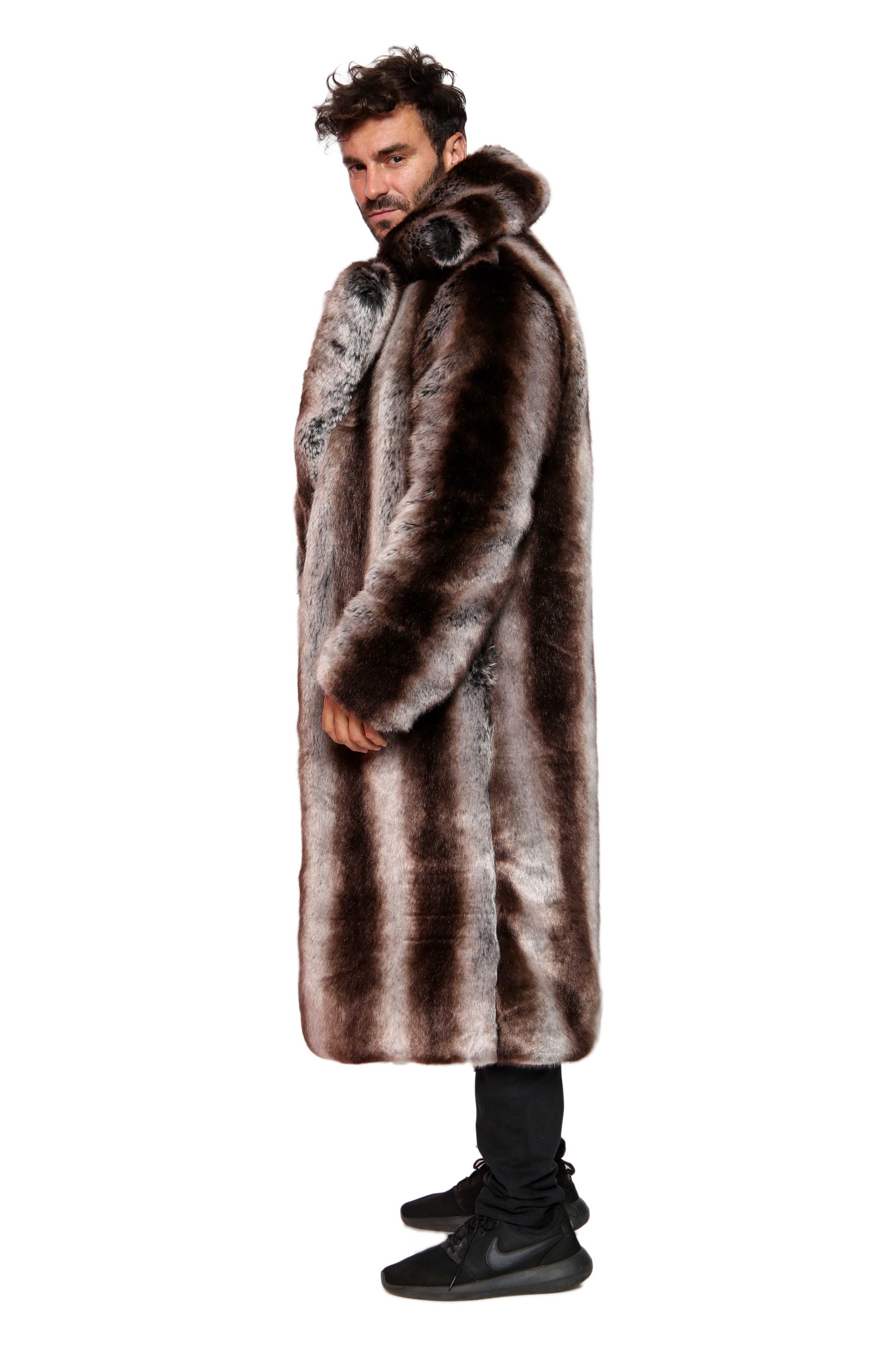 Men's Faux Fur CHINCHILLA TISSAVEL Luxury Fur Coat in truffle