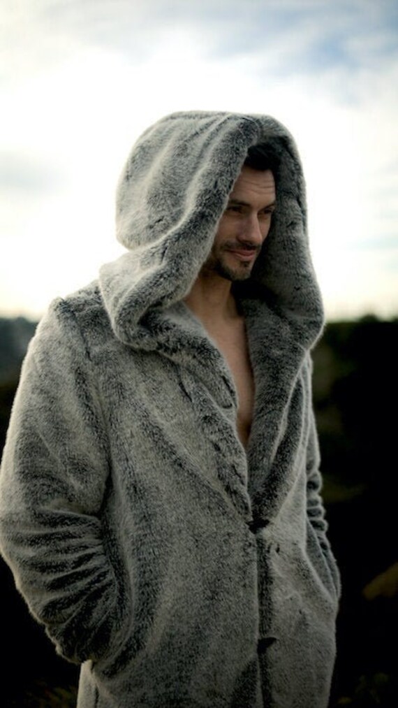 mens faux fur coat with hood