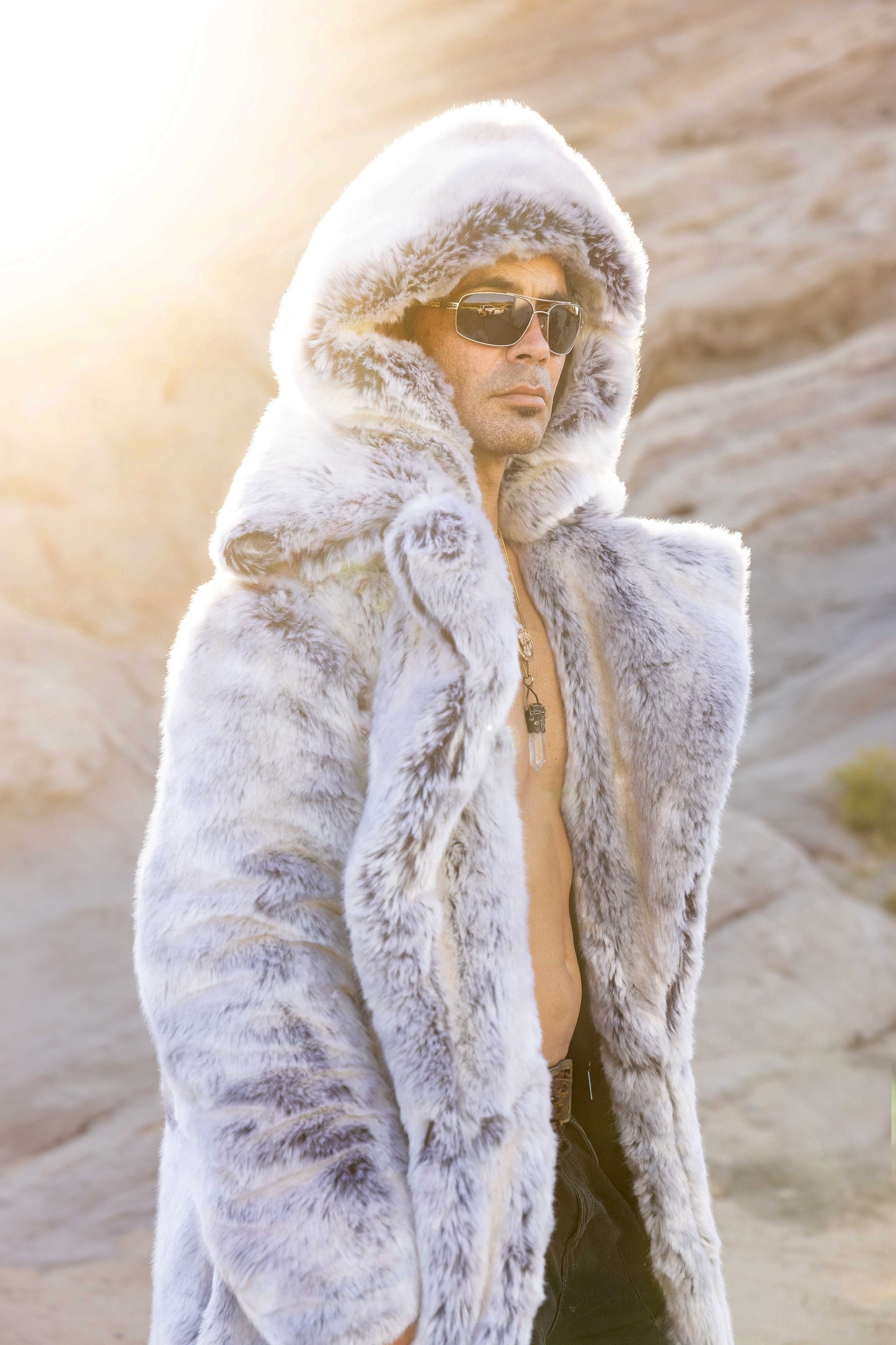 Men's Faux Fur CHINCHILLA TISSAVEL Luxury Fur Coat in pegasus