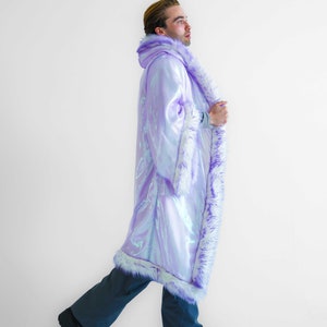 Kimono en fourrure irisée, manteau Burning Man vêtements de festival tenue rave veste de soirée cardigan scintillant plumeau rave long image 6