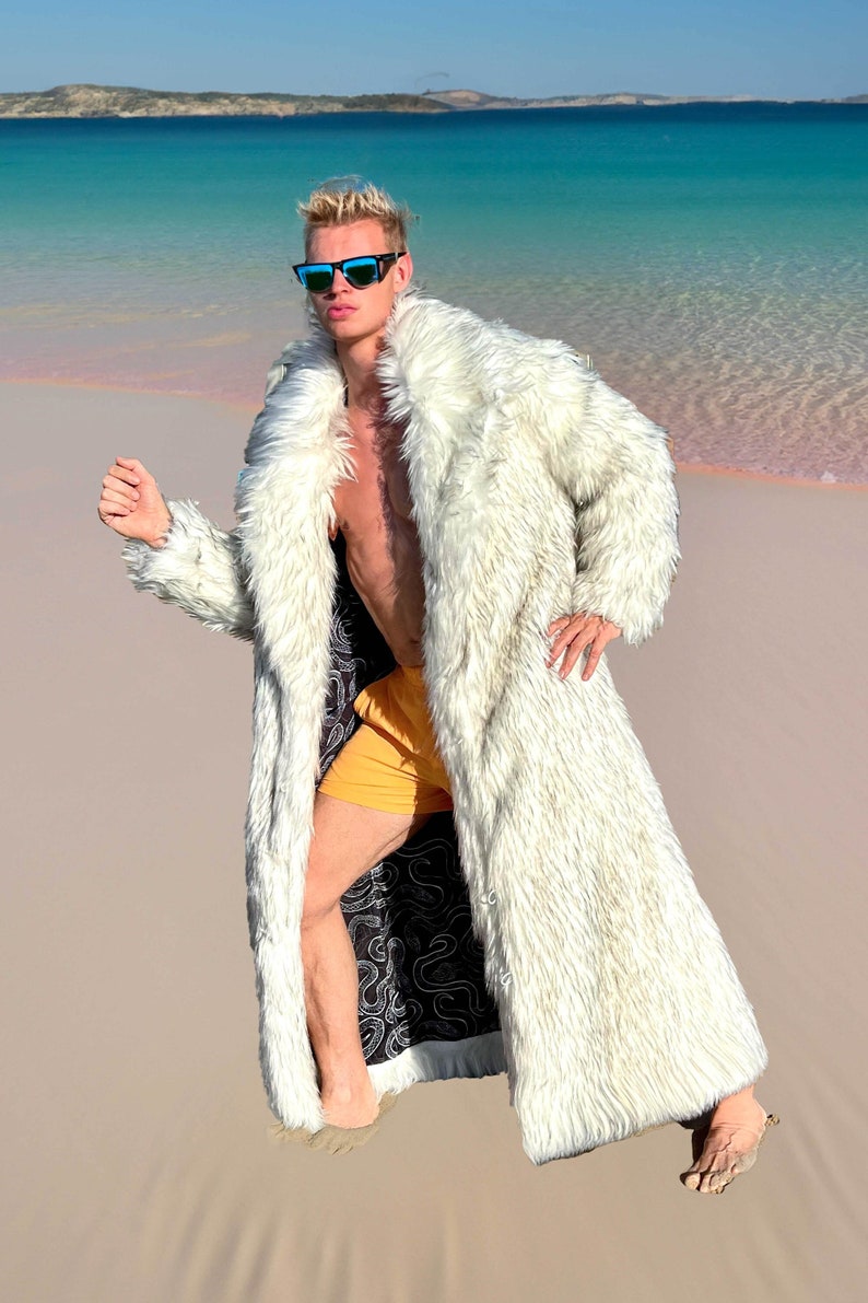 Ryan Gosling Ken White Faux Fur Coat, Halloween Cosplay Costume, Mens Long White Faux Fur, Fake Fur Jacket, Festival Coat, Burning Man Coat image 1