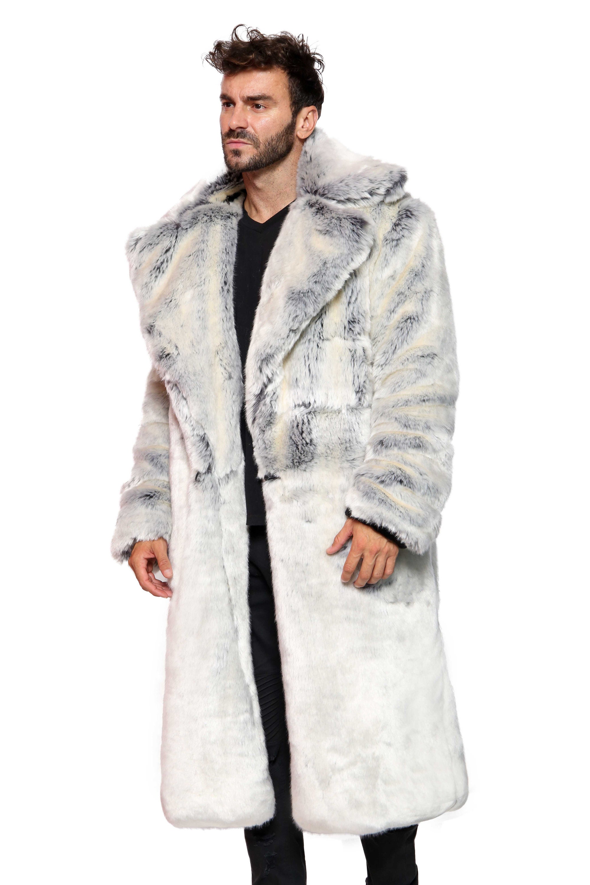 Men's Faux Fur CHINCHILLA TISSAVEL Luxury Fur Coat in 