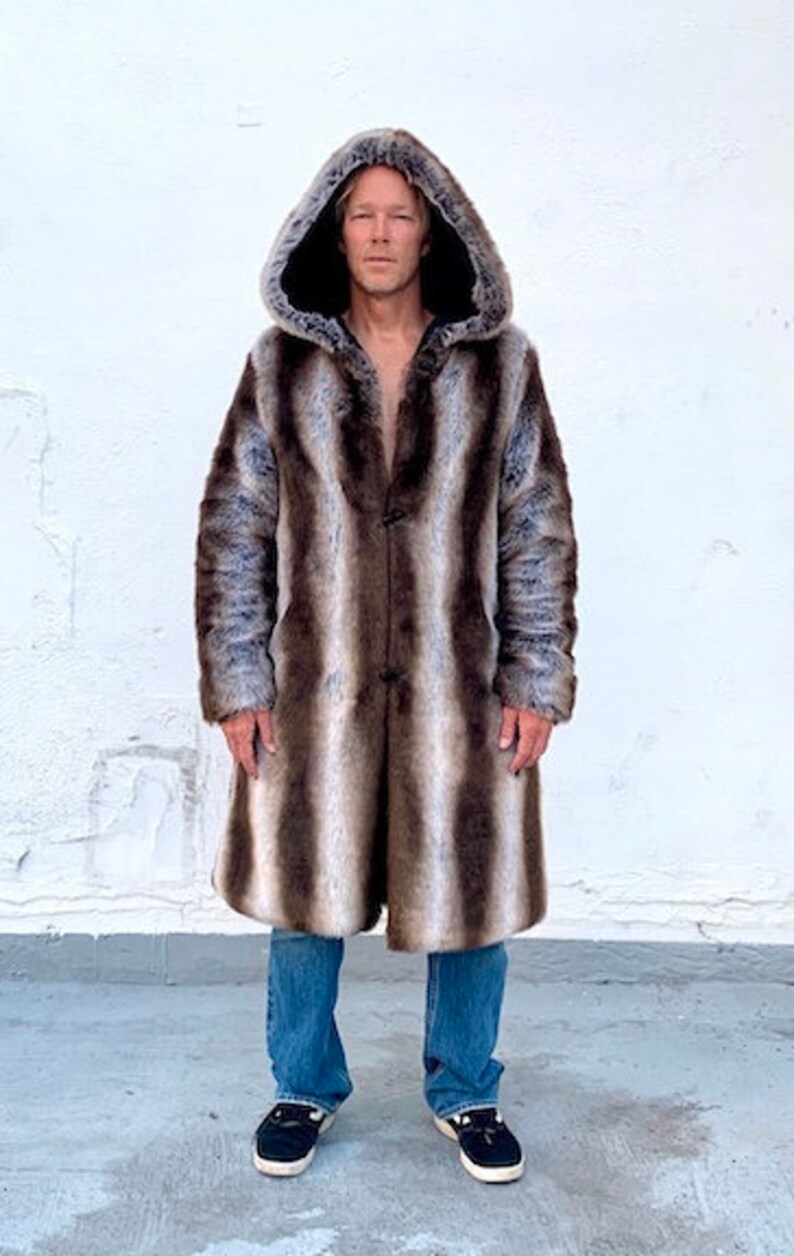 Men's Faux Fur Chinchilla Coat in silver Fox | Etsy