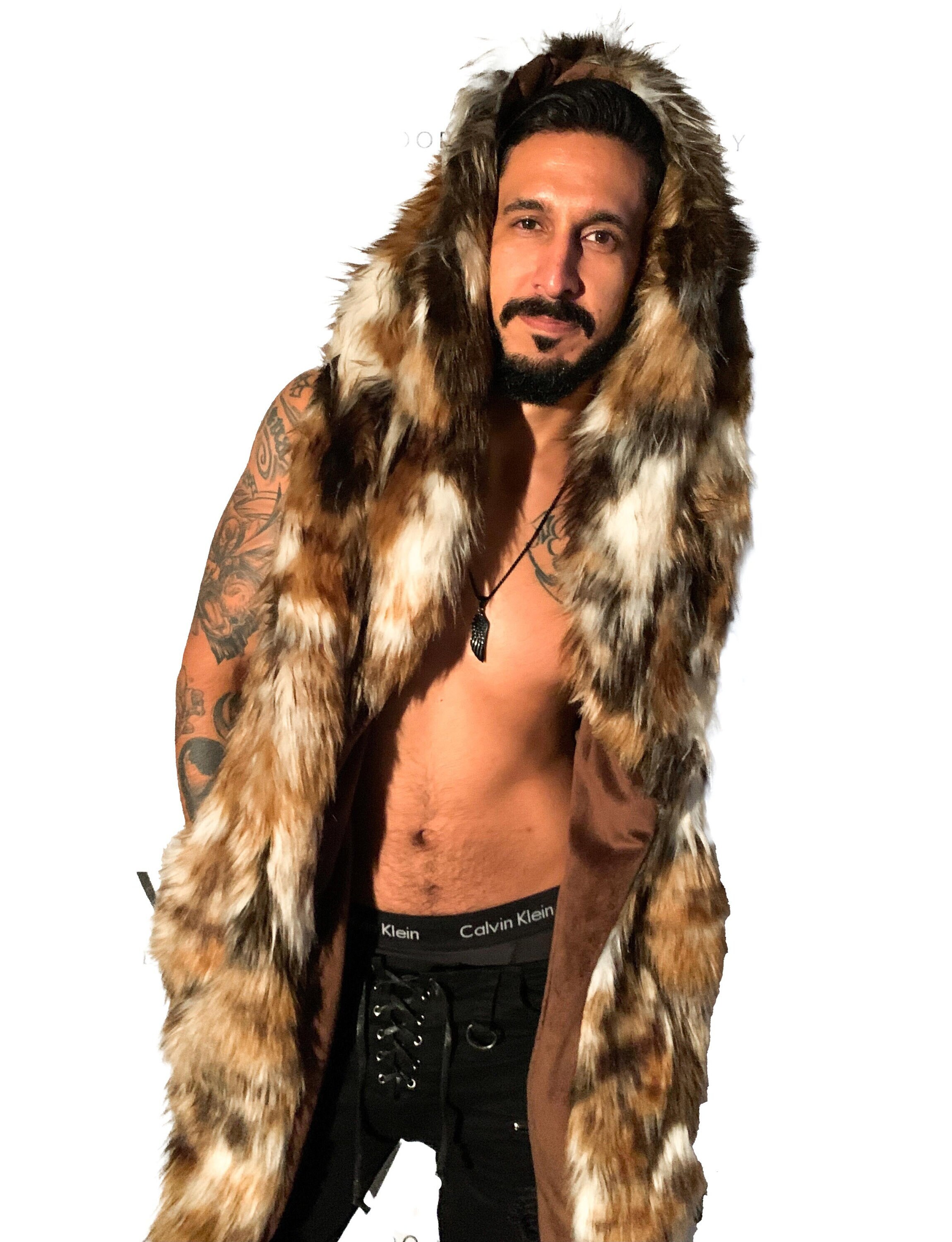 fur hooded vest mens