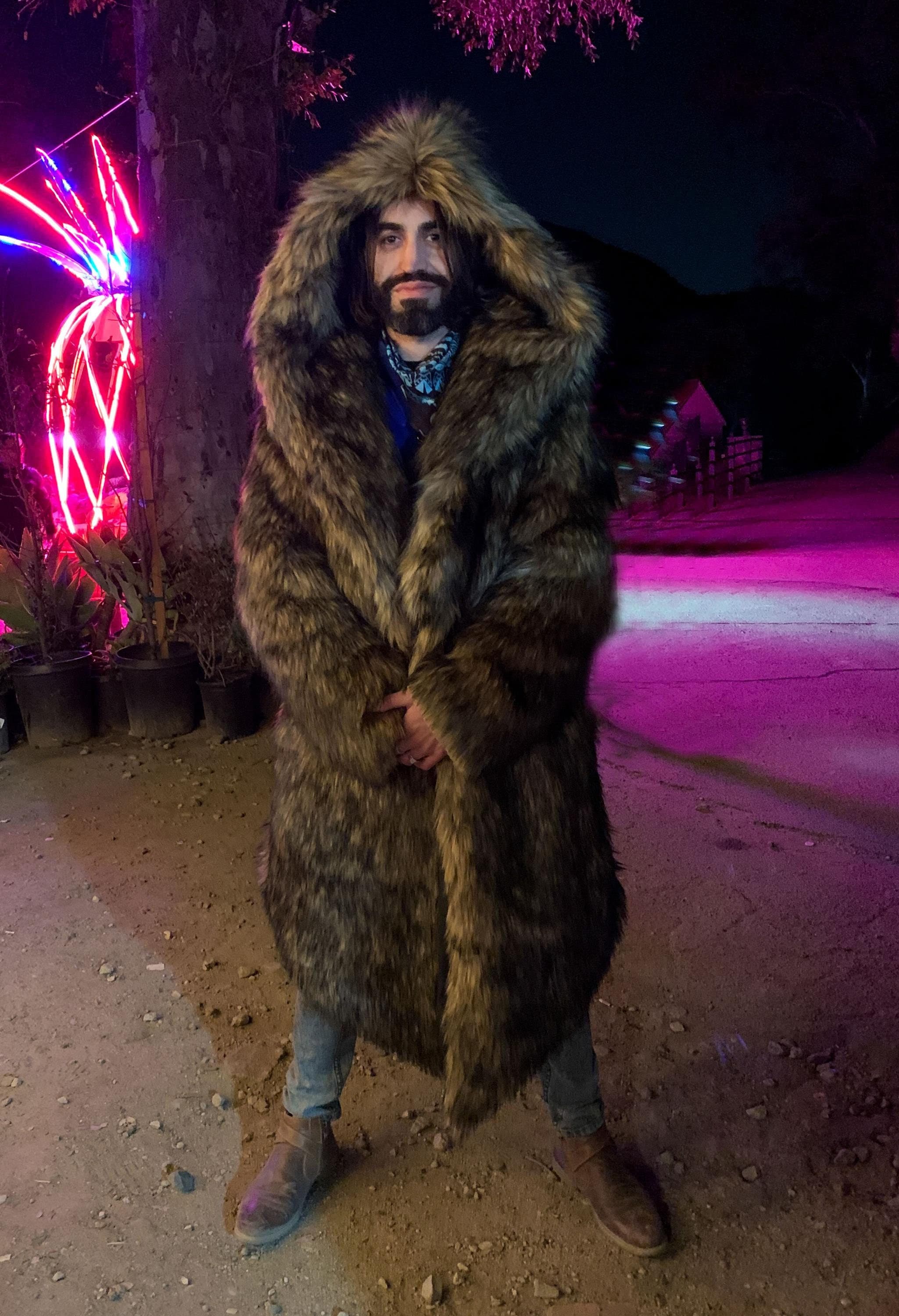 Men's Faux Fur Hooded Coat in 