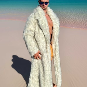 Ryan Gosling Ken White Faux Fur Coat, Halloween Cosplay Costume, Mens Long White Faux Fur, Fake Fur Jacket, Festival Coat, Burning Man Coat image 2