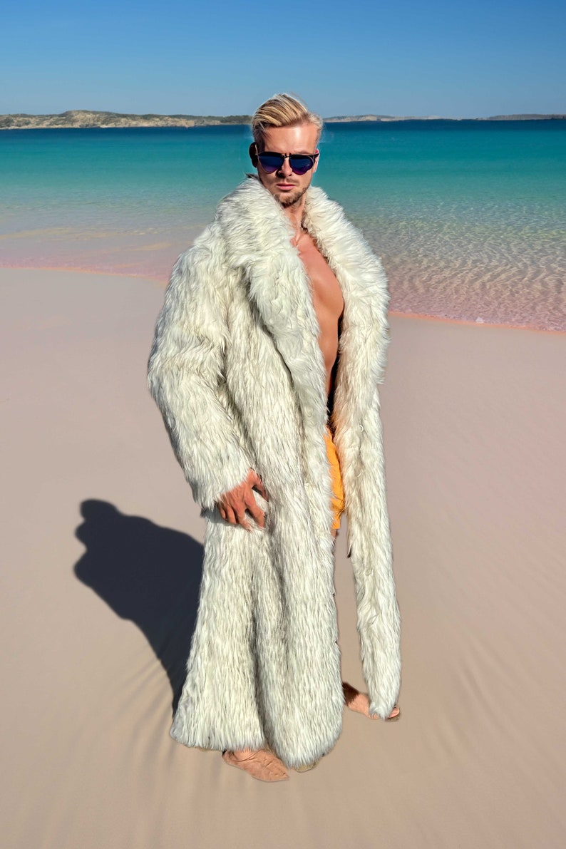 Ryan Gosling Ken White Faux Fur Coat, Halloween Cosplay Costume, Mens Long White Faux Fur, Fake Fur Jacket, Festival Coat, Burning Man Coat image 2