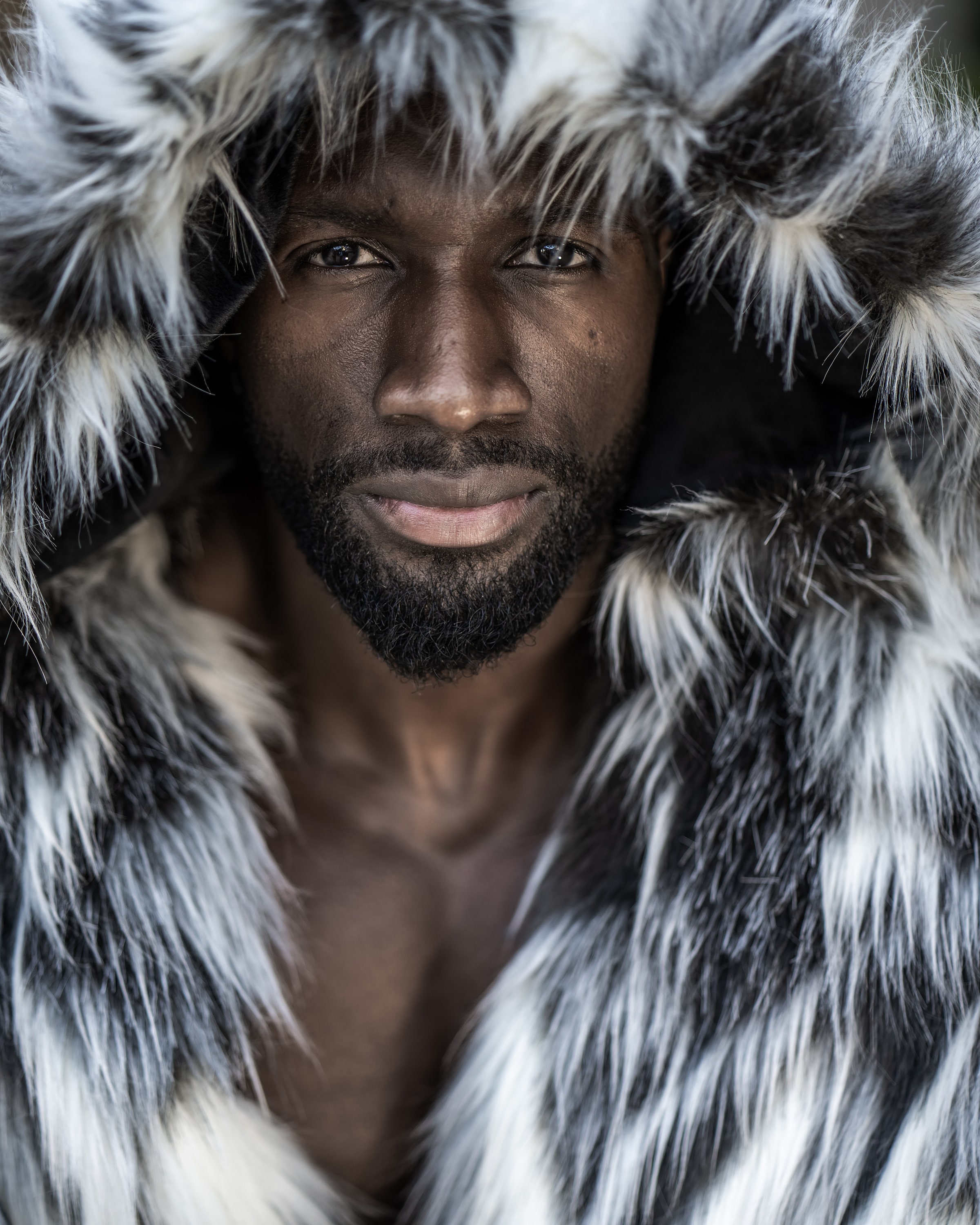 Men's Faux Fur Winter Hooded Long Coat Black White Luxury - Etsy UK