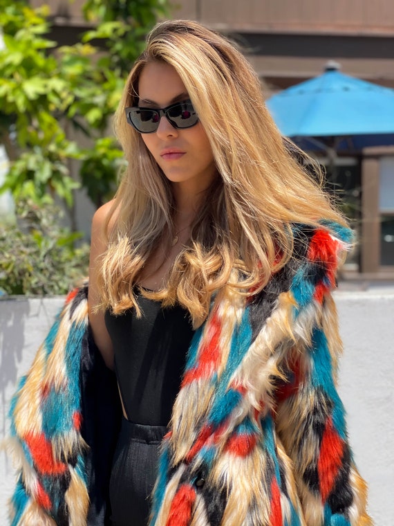 Colorful faux fur coat top