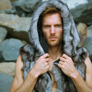 Collectible Men's Long Style Vest Men's Genuine Fur Coat