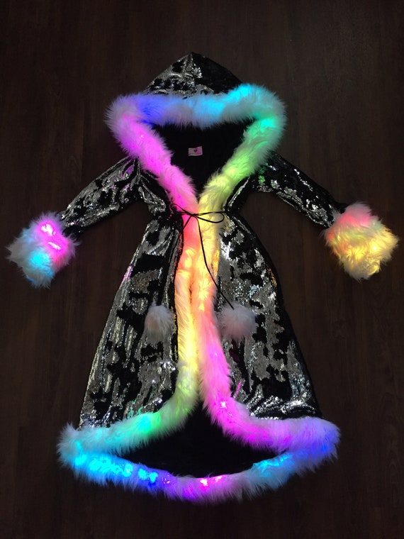 Led Fur Coat for Women Rainbow Sparkly Light Up Jacket White Furry Rave Costume Led Fur Coat for Women Rainbow Sparkly Light Up Jacket White Furry Rave Costume