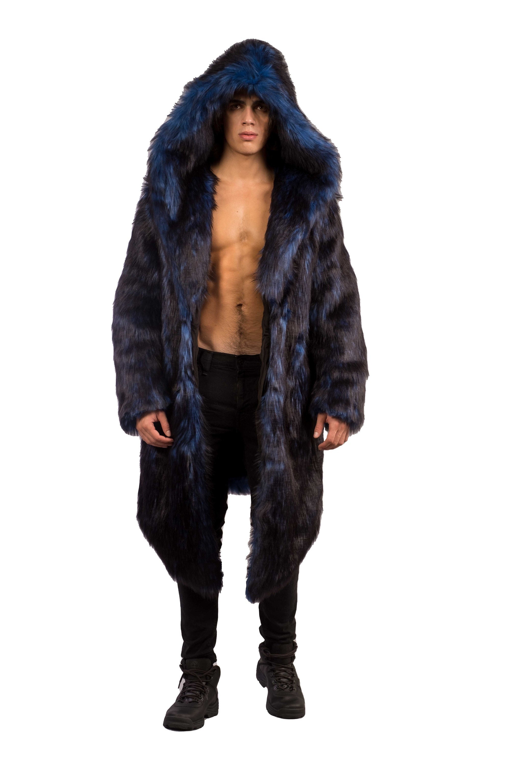 Men's Faux Fur Hooded Coat in 