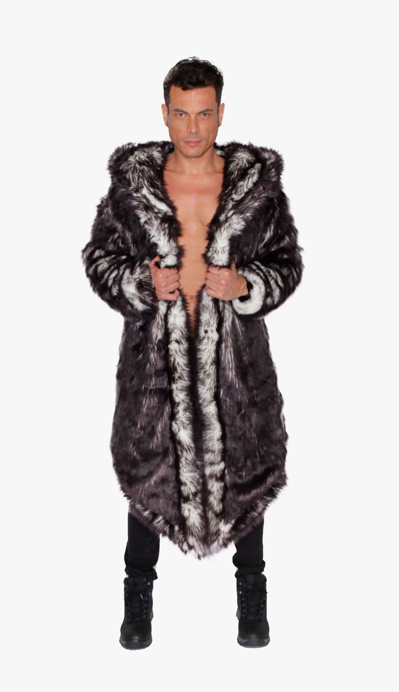 Men's LED Faux Fur Light up Coat in Black/ White | Etsy