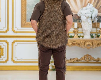 Gilet In Pelliccia Sintetica Da Uomo – Senza Maniche, Con Cappuccio, Tinta Unita, Vestibilità Normale