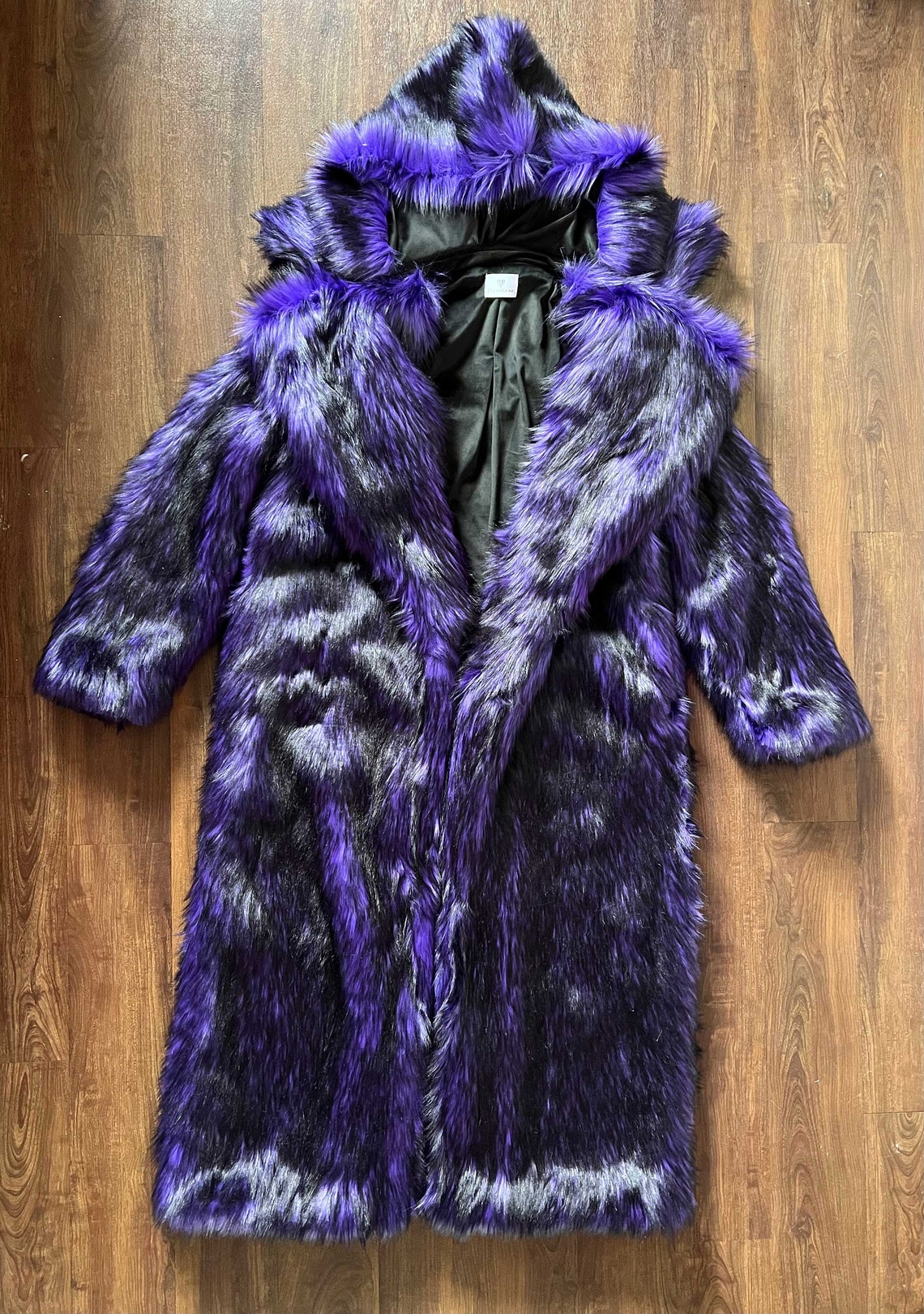 Men's Faux Fur Gray Black Hooded Collared Coat Winter - Etsy