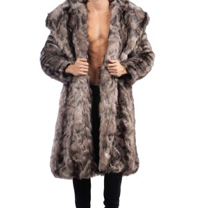 Men's Faux Fur Luxury Coat in gray Wolf, Winter Coat, Vegan Fake Fur ...