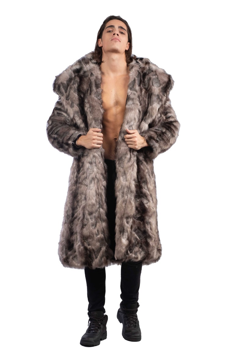 Men's Faux Fur Luxury Coat in gray Wolf - Etsy