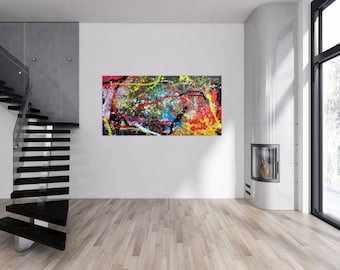 Original abstract artwork on canvas ready to hang 90x180cm #722