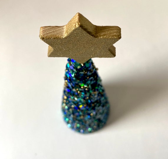 Ready to Ship Chrismukkah Tree Green Sparkle Tree with Gold Sparkle Jewish Star Tree Topper